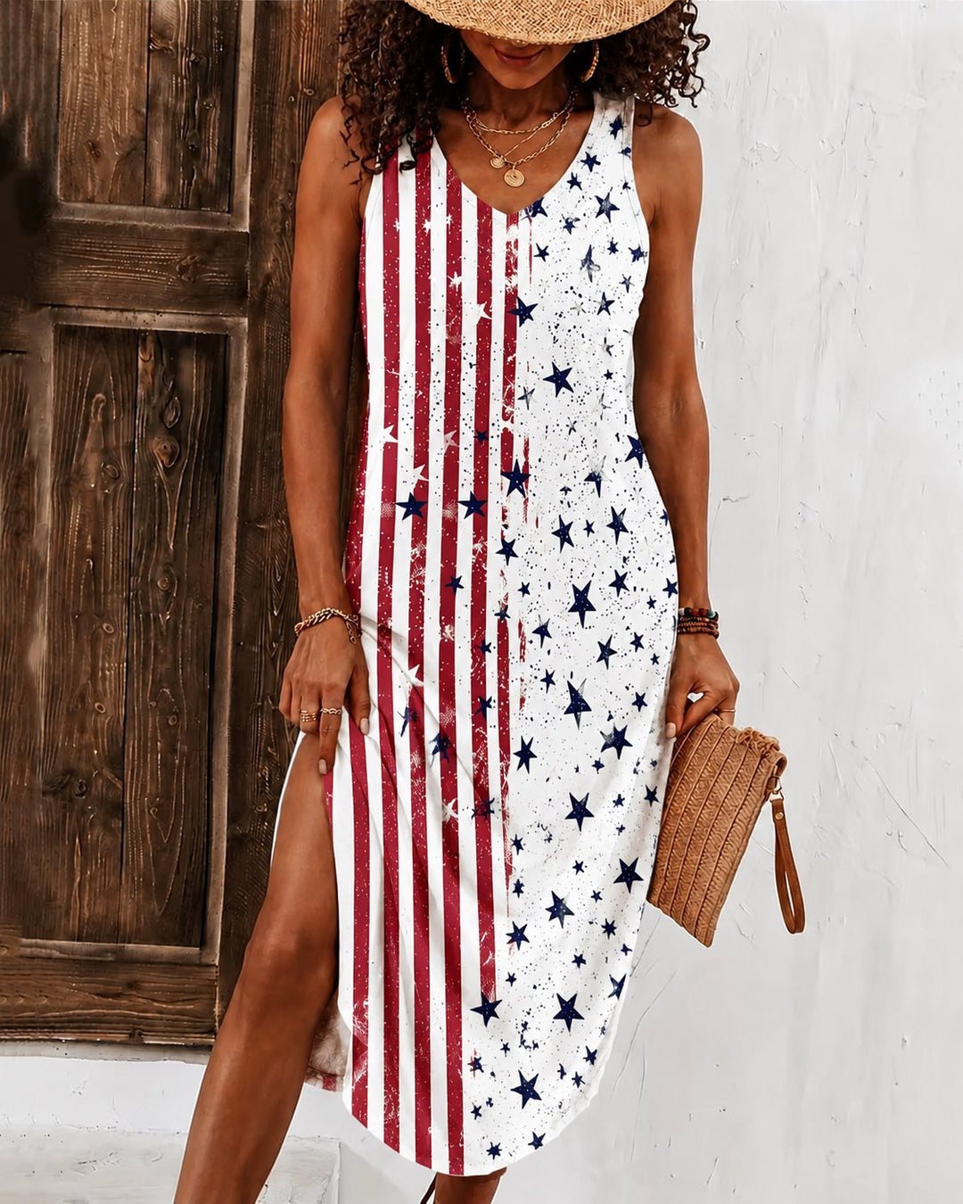 American Flag Graffiti Print Sleeveless Casual Dress