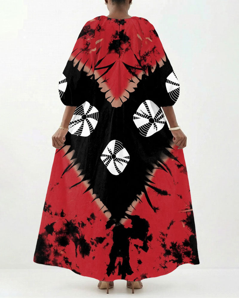 Ethnic Traditional Printed Maori V-Neck Dress