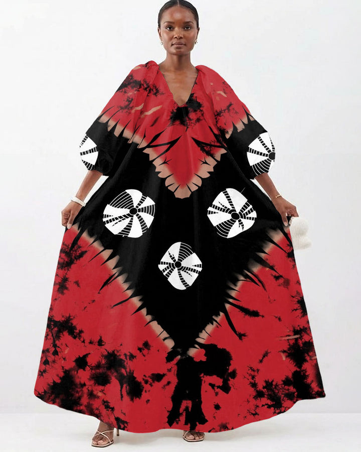 Ethnic Traditional Printed Maori V-Neck Dress