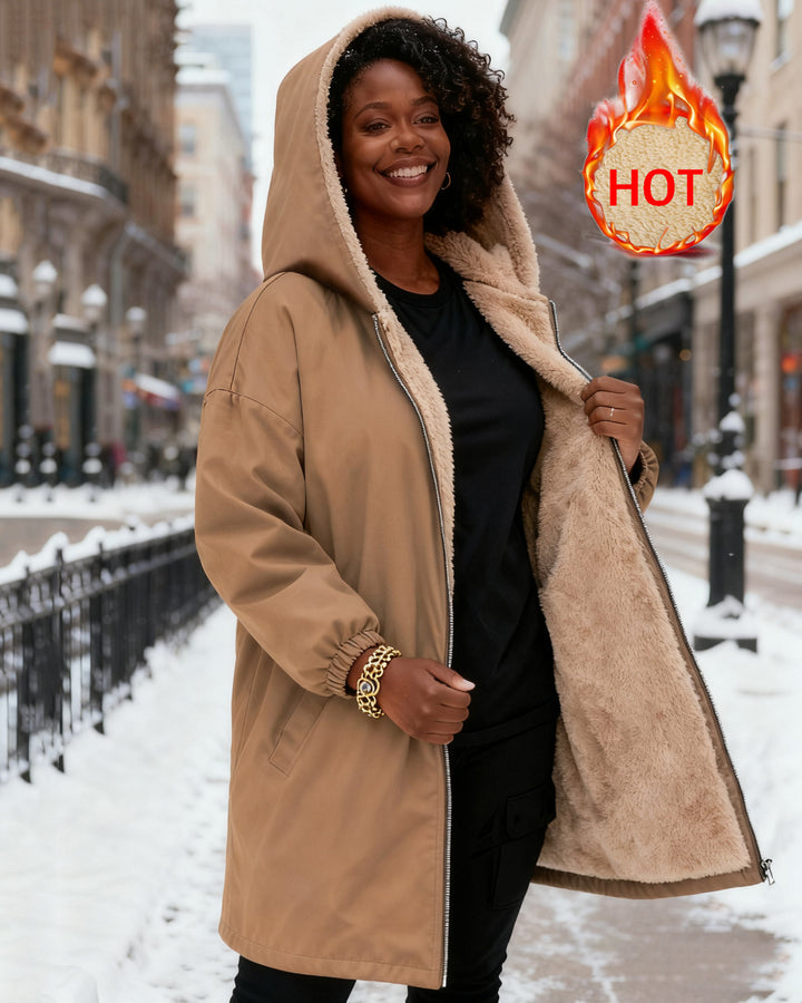 Solid Color Long Sleeve Zip-Up Fleece Long Hoodies