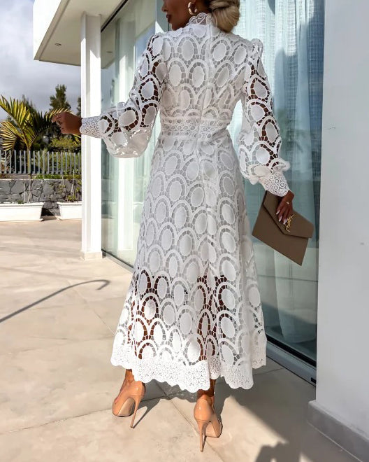 Women's Long Sleeve Elegant Lace See Through A Line Dresses