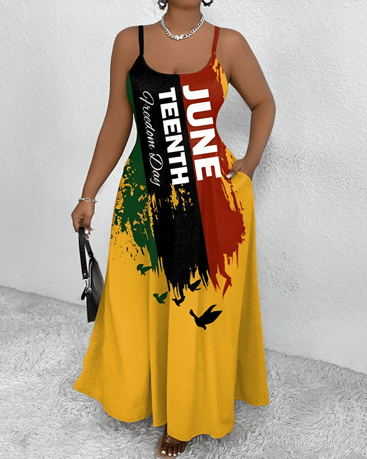 Sling Juneteenth Graffiti Print Pocket Maxi Dress