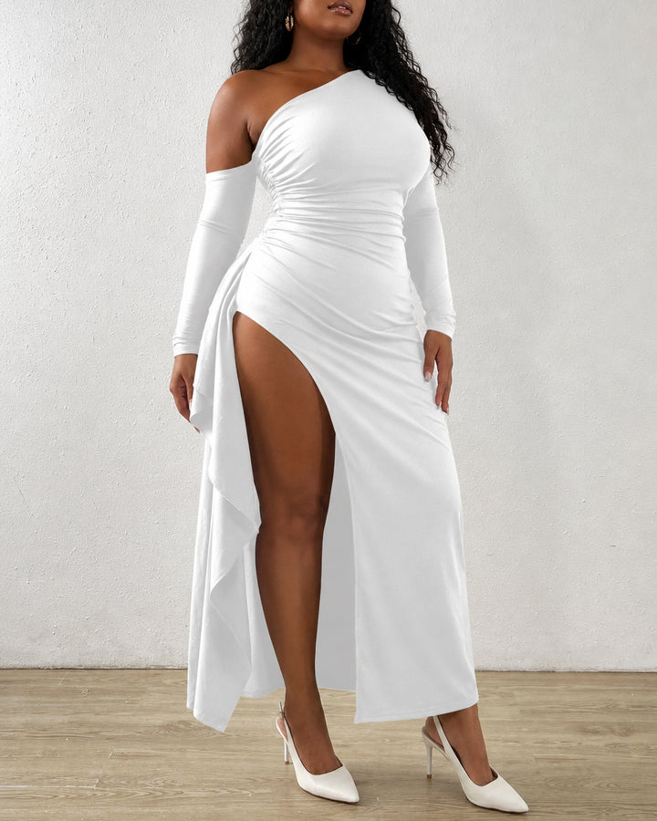 Off Shoulder and Buttocks Irregular Slit Long Skirt