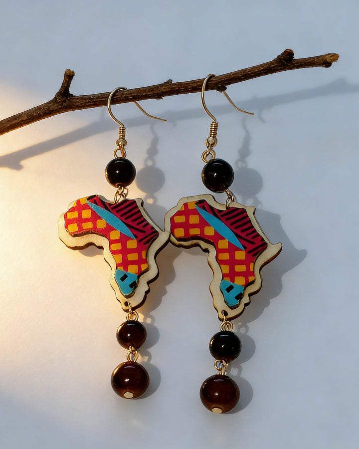 Tribal Totem African Map Wooden Earrings