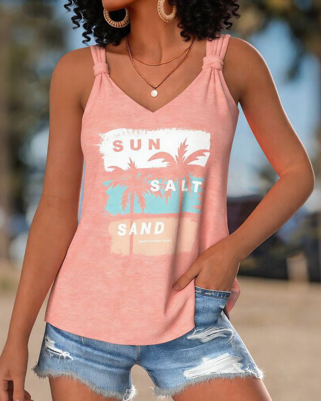 Coconut Tree Print Lace-up Design Casual Vest