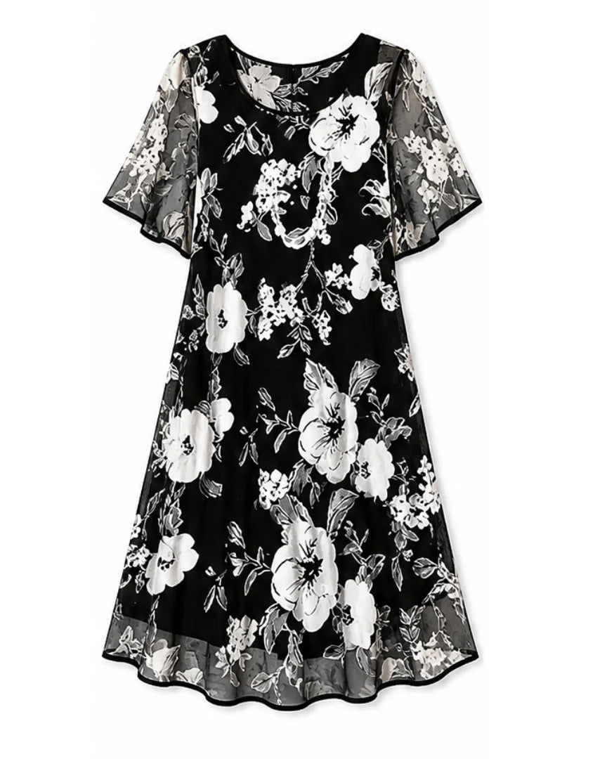Floral Chiffon Dress with Sheer Overlay
