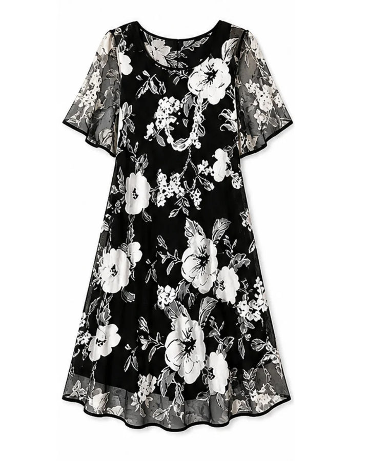 Floral Chiffon Dress with Sheer Overlay