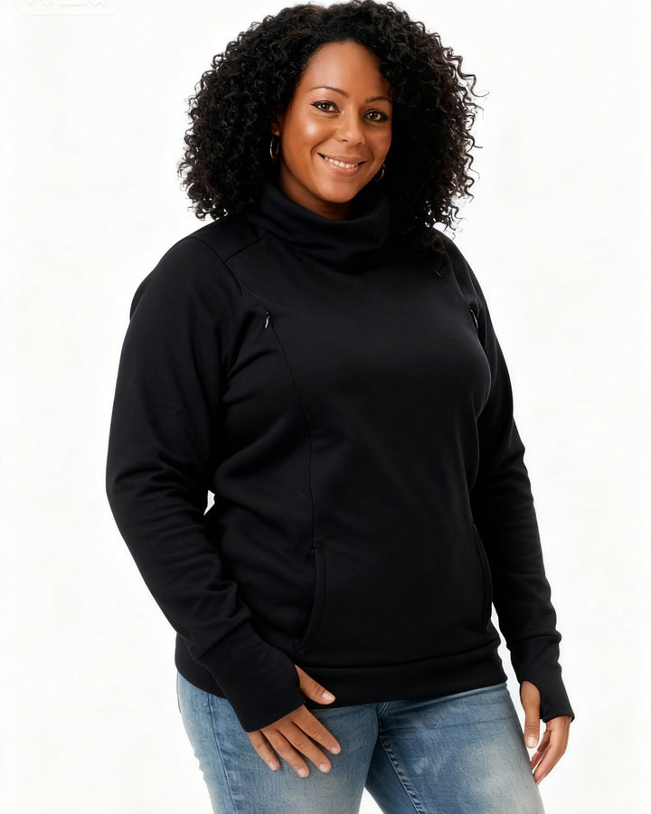 Breastfeeding Women Fleece-Lined Thickened Long-Sleeved Dew Half-Finger Sweatshirt