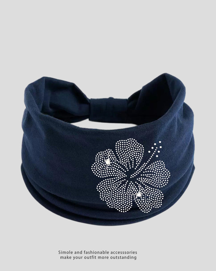 Wide Stretch Headband With Rhinestone Floral Decor