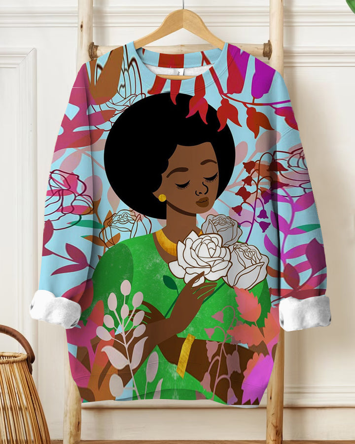 Roses In June Print Long Sleeve Sweatshirt