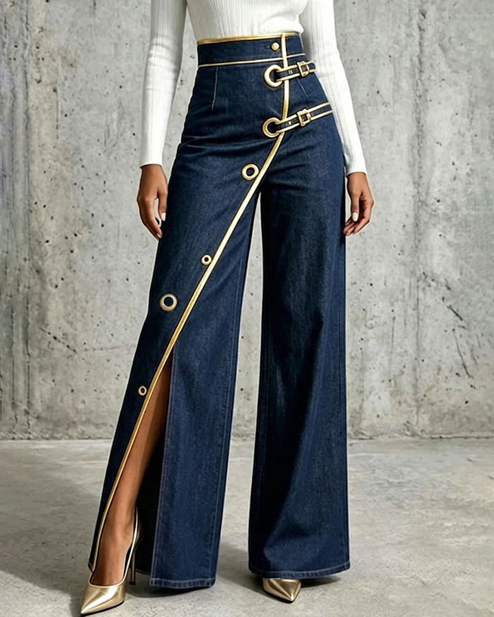 Exquisite And Elegant Jeans With Gold Piping