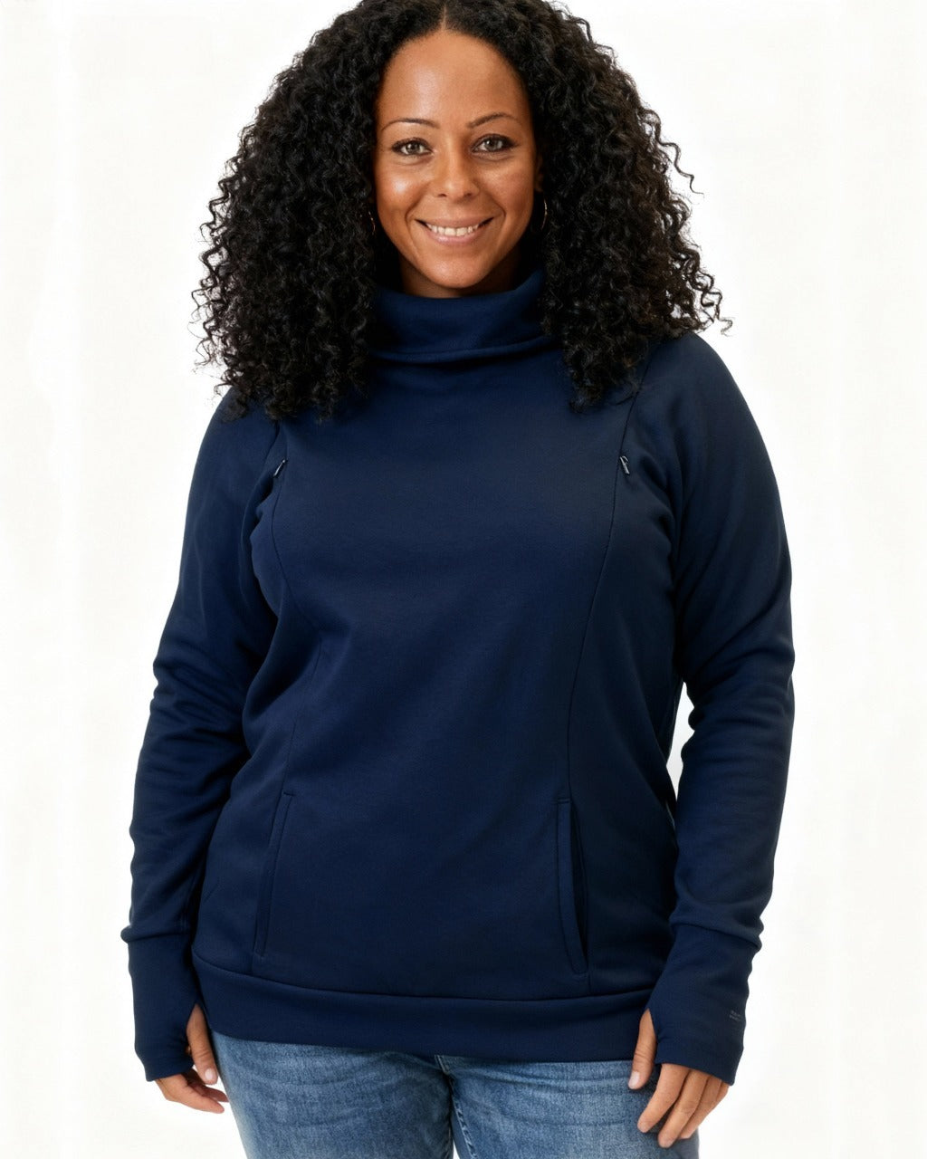 Breastfeeding Women Fleece-Lined Thickened Long-Sleeved Dew Half-Finger Sweatshirt