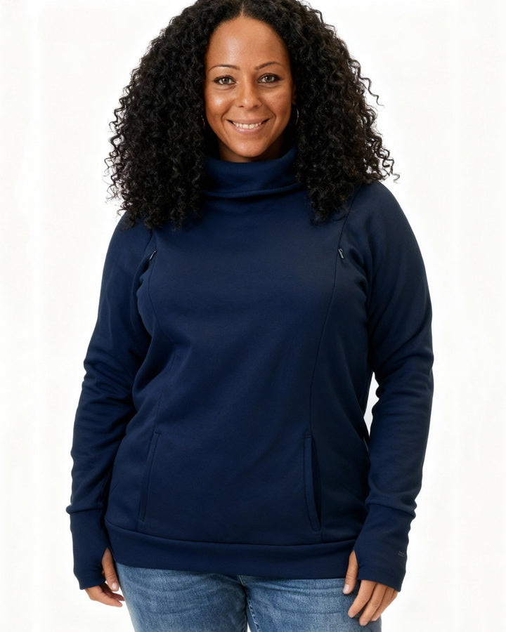 Breastfeeding Women Fleece-Lined Thickened Long-Sleeved Dew Half-Finger Sweatshirt