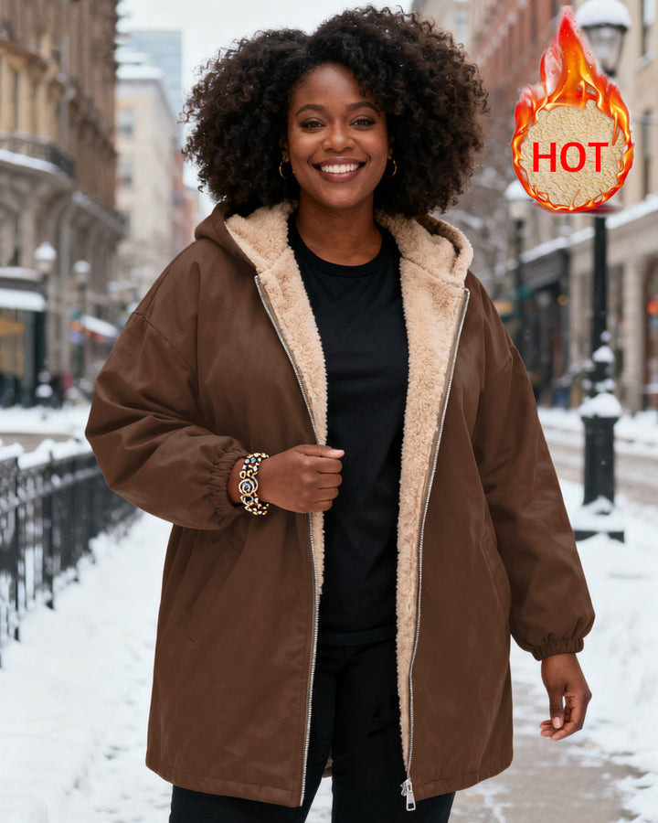 Solid Color Long Sleeve Zip-Up Fleece Long Hoodies