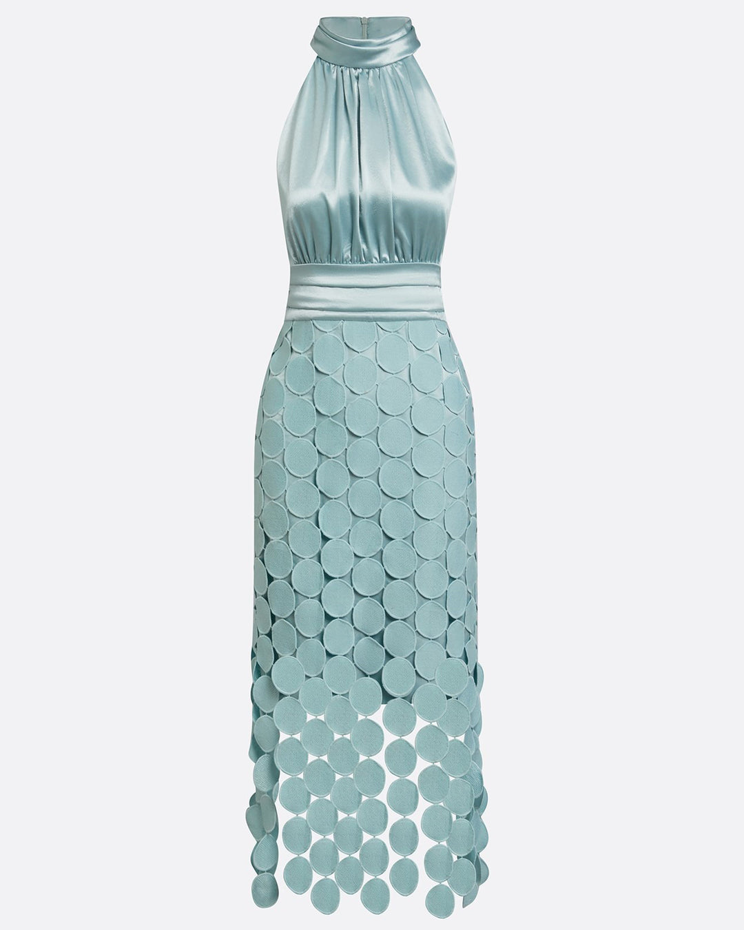 Satin Ruched Halter Neck Sleeveless A-Line Midi Dresses