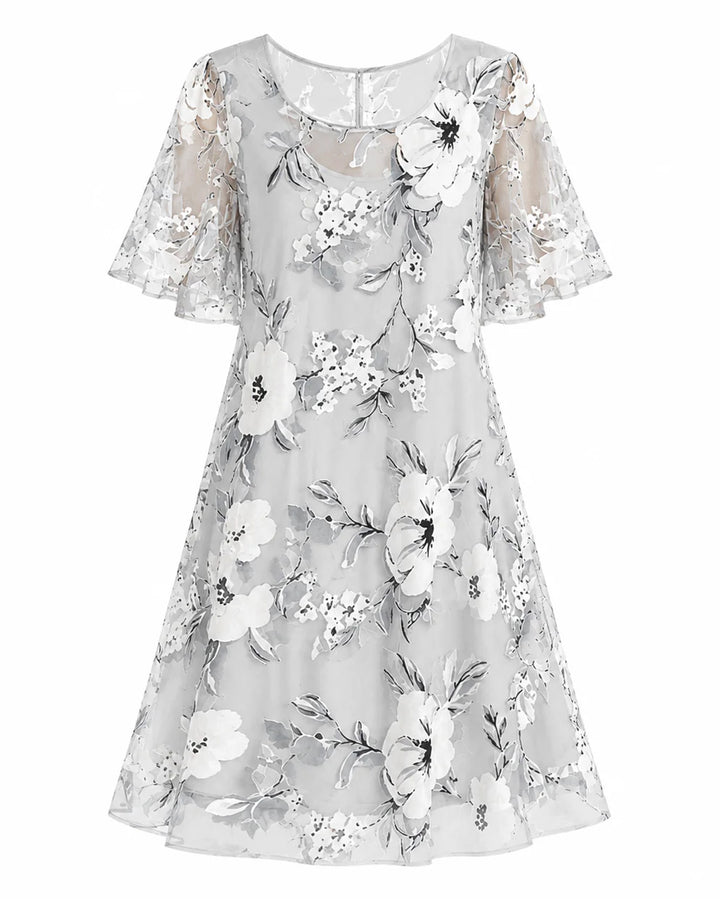 Floral Chiffon Dress with Sheer Overlay