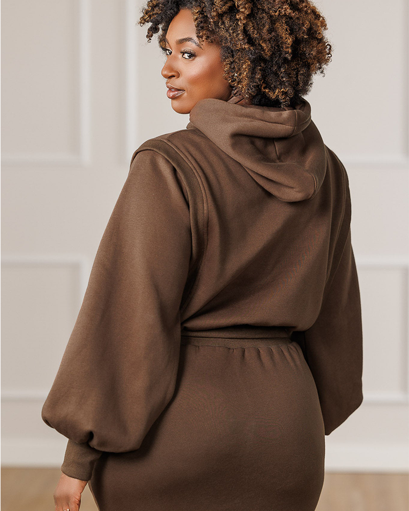 High-Waisted Fitted Heavy-Weight Skirt Sweat Set with Drawstring Waist, Pockets & Side Zipper