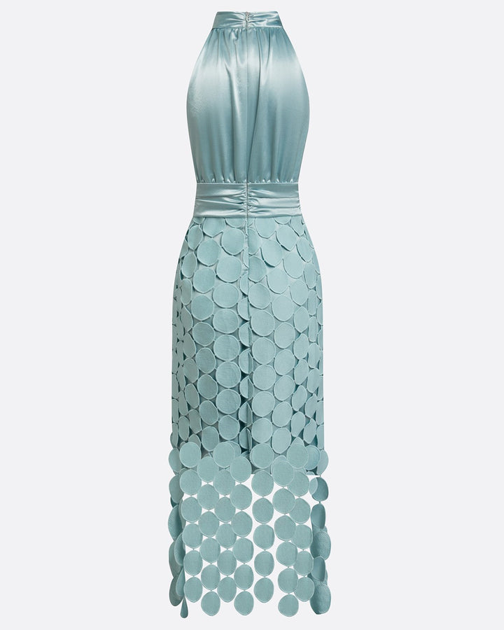 Satin Ruched Halter Neck Sleeveless A-Line Midi Dresses