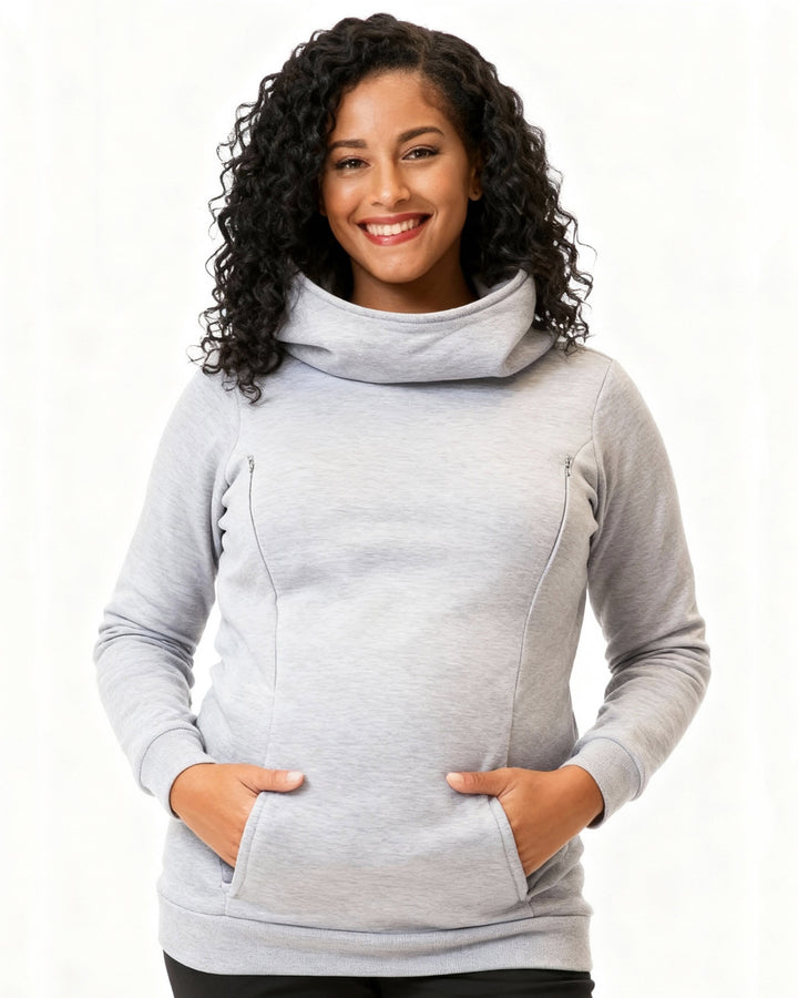 Breastfeeding Women Fleece-Lined Thickened Long-Sleeved Dew Half-Finger Sweatshirt