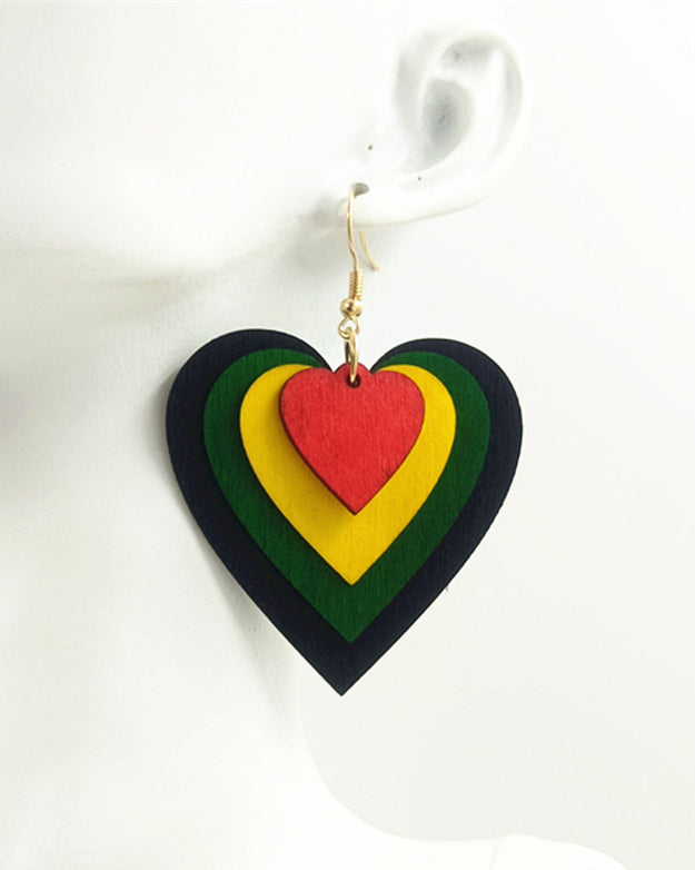 Heart Multicolor Wood Cut Earrings