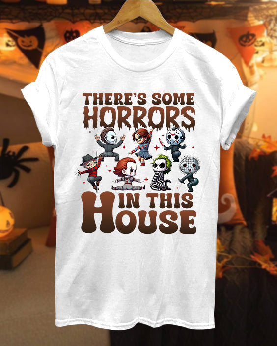 There Are Horrors In This House Pumpkin Hallowee 100% Cotton Crew Neck Short Sleeve Tshirt