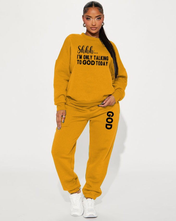 Shhh I'm Only Talking to God Today Crew Neck Sweatshirt Two Pieces Set