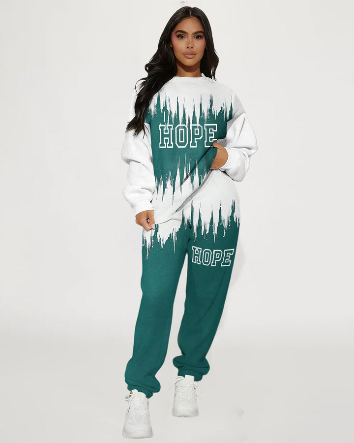 Hope Ripple Print Crew Neck Sweatshirt Two Pieces Set