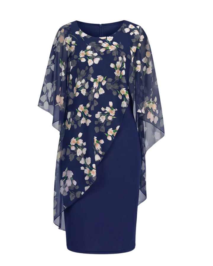 Floral Print Chiffon 2-Piece Set Crew Neck Mini Dress