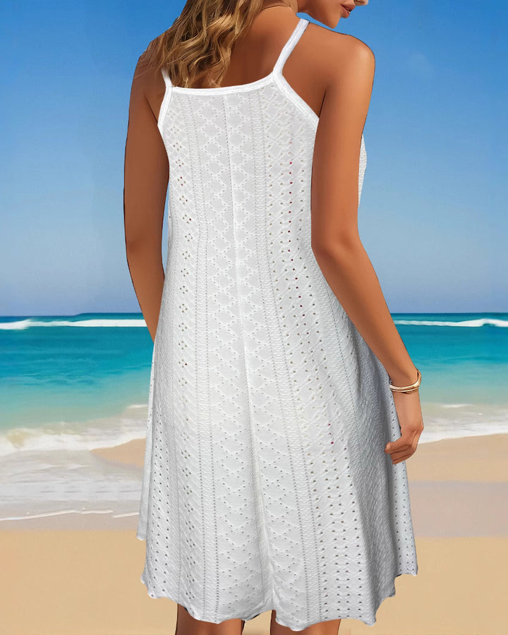 White Spaghetti Strap Cutout Floral Dress