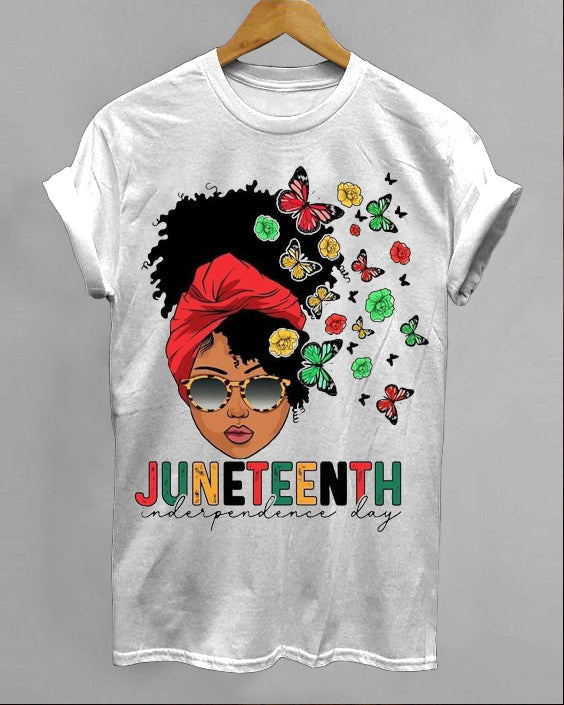 June Day Personalized Cartoon Girl Color Block Print Women's Round Neck T-Shirt