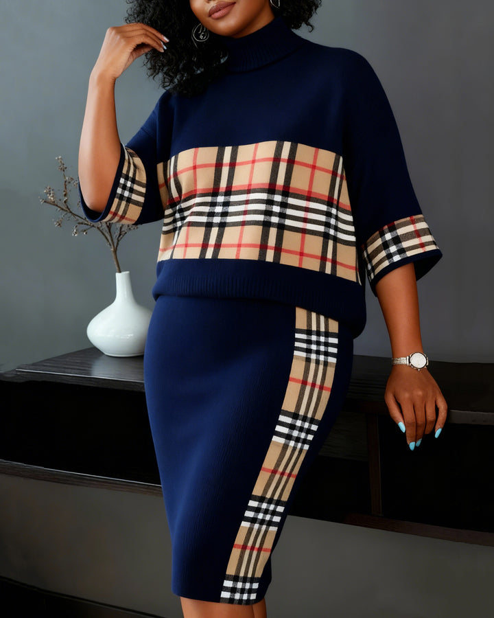 Classic Plaid Patchwork Skirt Two-piece Set