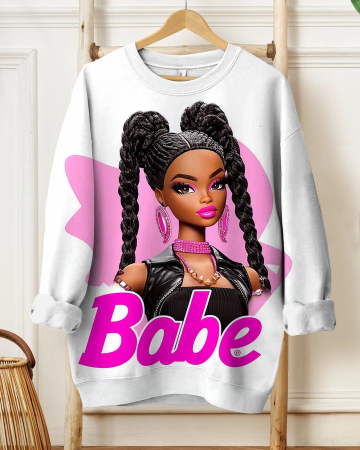 Fashion Girl Printed Long-Sleeved Round-Neck Sweatshirt