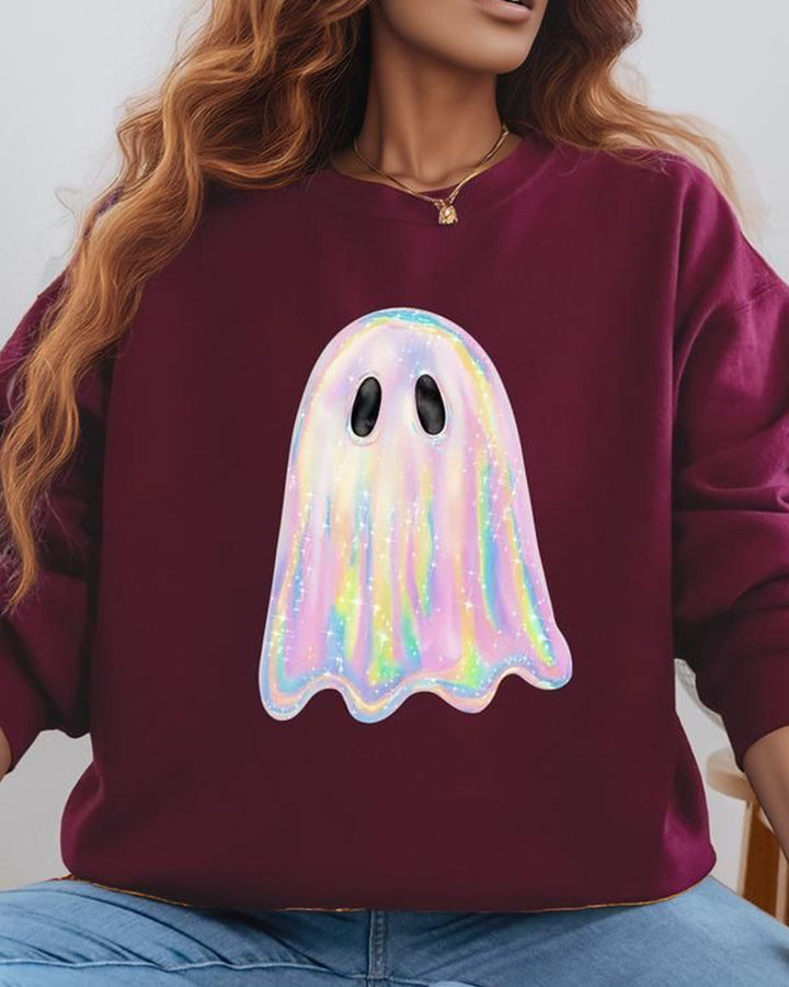 Sparkling Ghost Halloween Print Cotton Long Sleeve Sweatshirt
