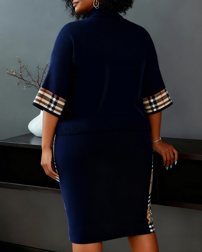 Classic Plaid Patchwork Skirt Two-piece Set