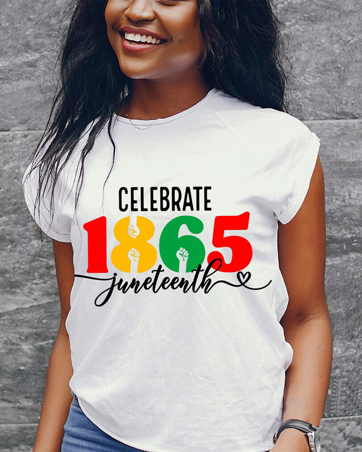 Celebrate Juneteenth Crew Neck Short Sleeve Cotton T-shirt