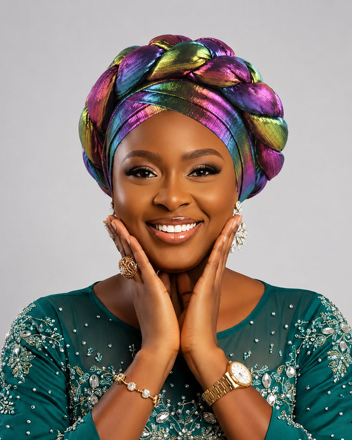 Double Brim Iridescent Braided Turban Hat