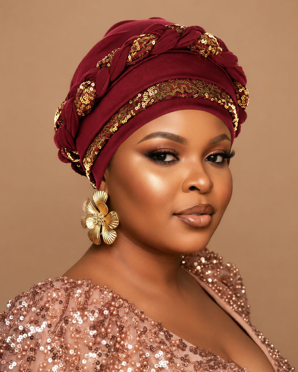 Gold Sequin Braid Turban Hat