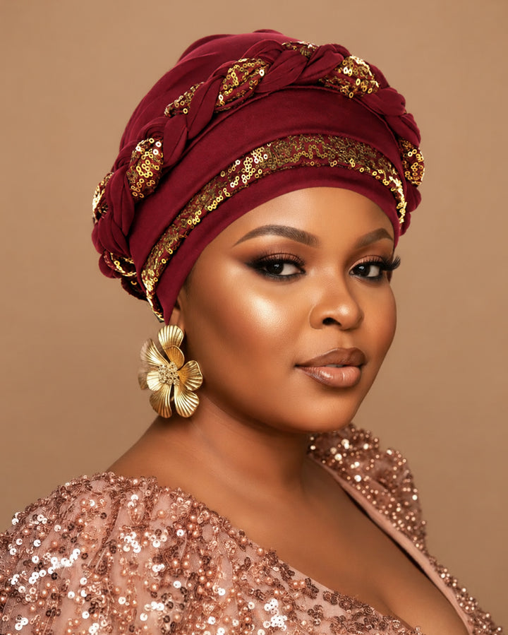 Gold Sequin Braid Turban Hat