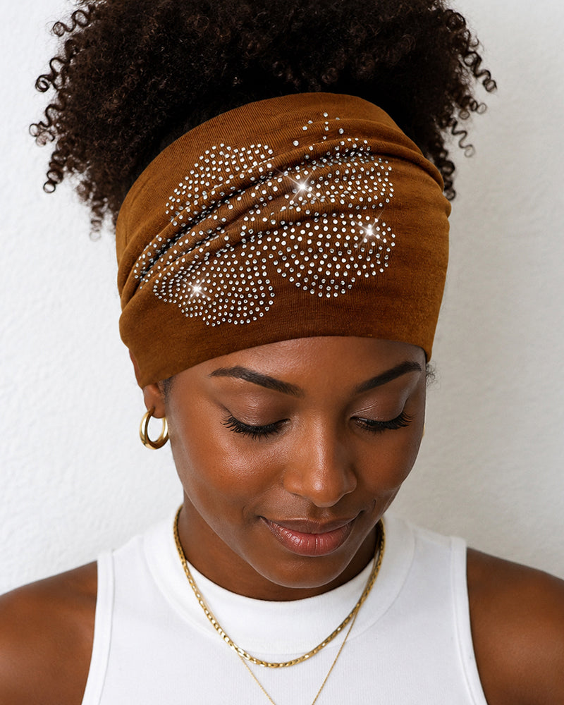 Wide Stretch Headband With Rhinestone Floral Decor