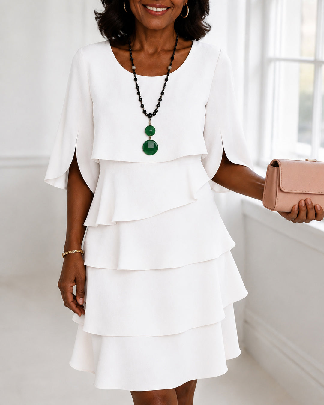 Round Neck Elegant Layered Ruffle Dress
