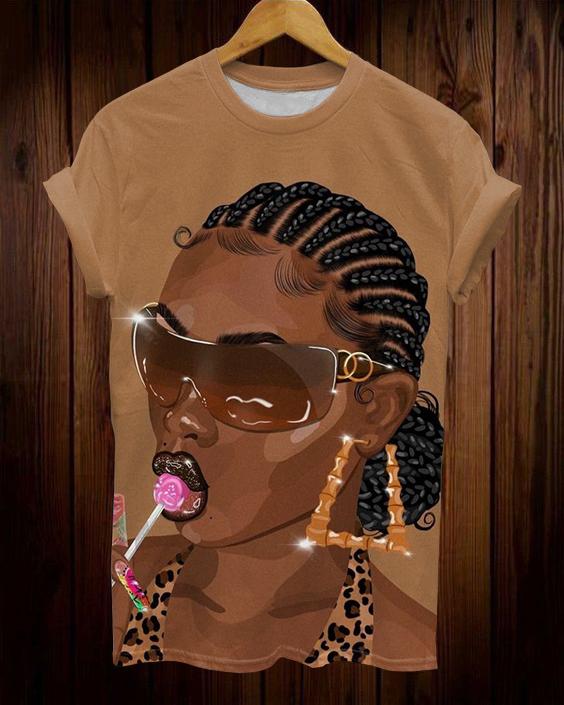 Sexy Brown Girl with Lollip Short Sleeve Tshirt