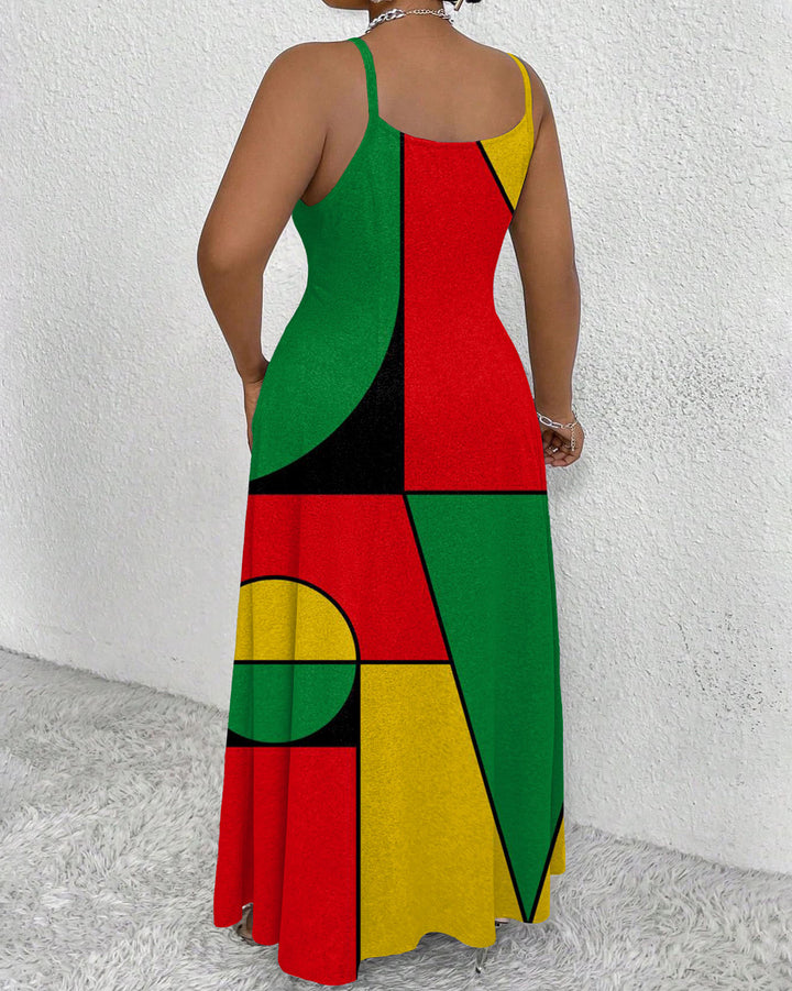 Sling Reggae Geometric Art Pocket Dress