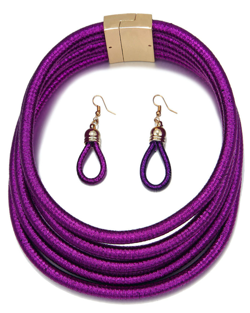 Layered Braided Choker Necklace Earring Set
