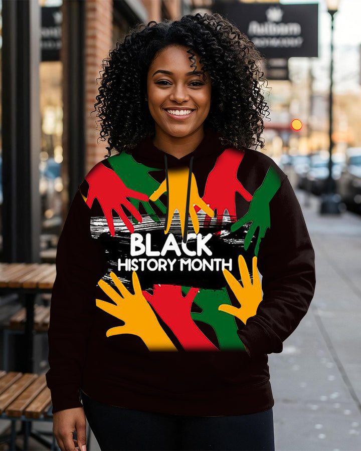 Black History Month Palm imprint Long-sleeved Hoodie