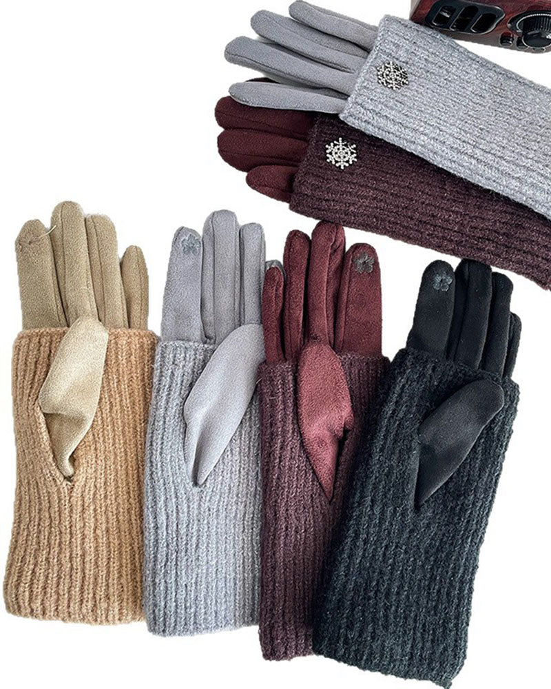 Winter Knit Gloves with Small Snowflake Pattern Thickened Yarn Knit Gloves Touchscreen Compatible Warm and Cold-Resistant