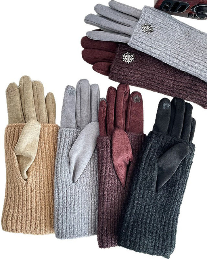 Winter Knit Gloves with Small Snowflake Pattern Thickened Yarn Knit Gloves Touchscreen Compatible Warm and Cold-Resistant