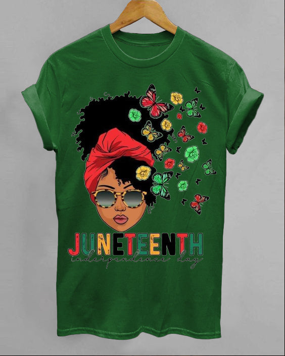 June Day Personalized Cartoon Girl Color Block Print Women's Round Neck T-Shirt