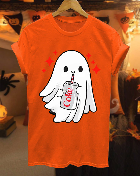 Cute Halloween Ghost 100% Cotton Crew Neck Short Sleeve Tshirt