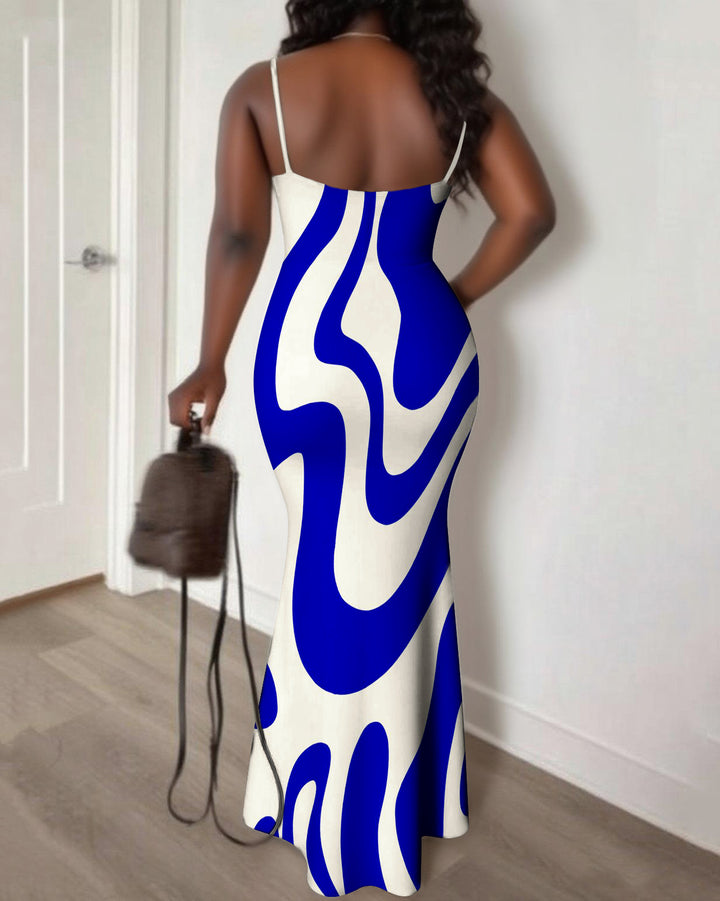 Suspender Blue Wavy Stripes Sexy Bodycon Dress