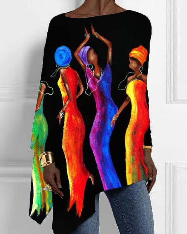 America Balck Dancing In The Rain Loose Hem Top